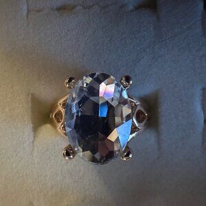 clear cz gold tone cocktail ring sz 7